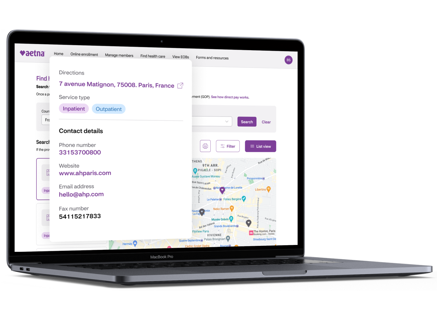 A laptop displaying a provider’s details.