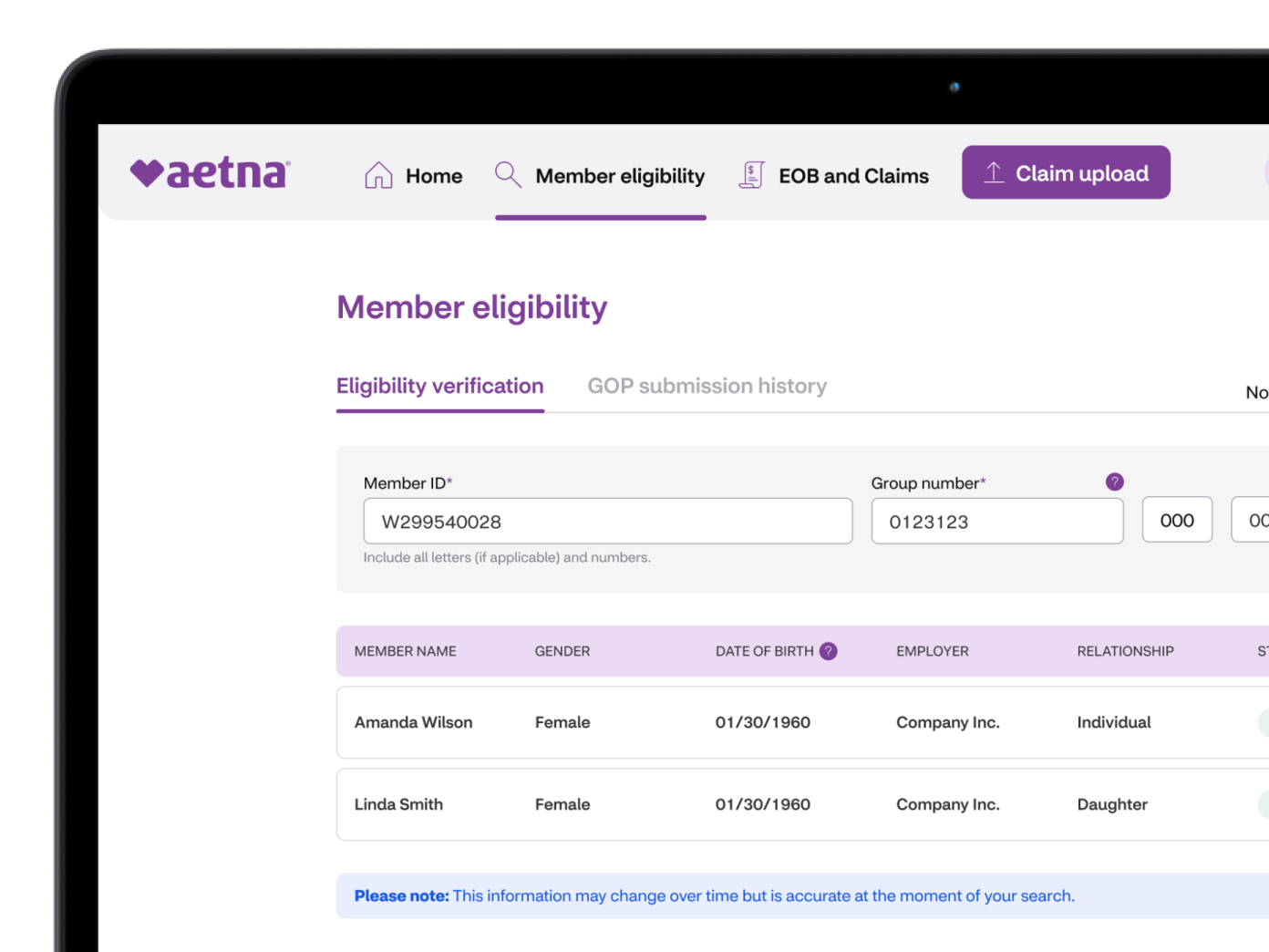A laptop showing the member eligibility feature in the provider portal